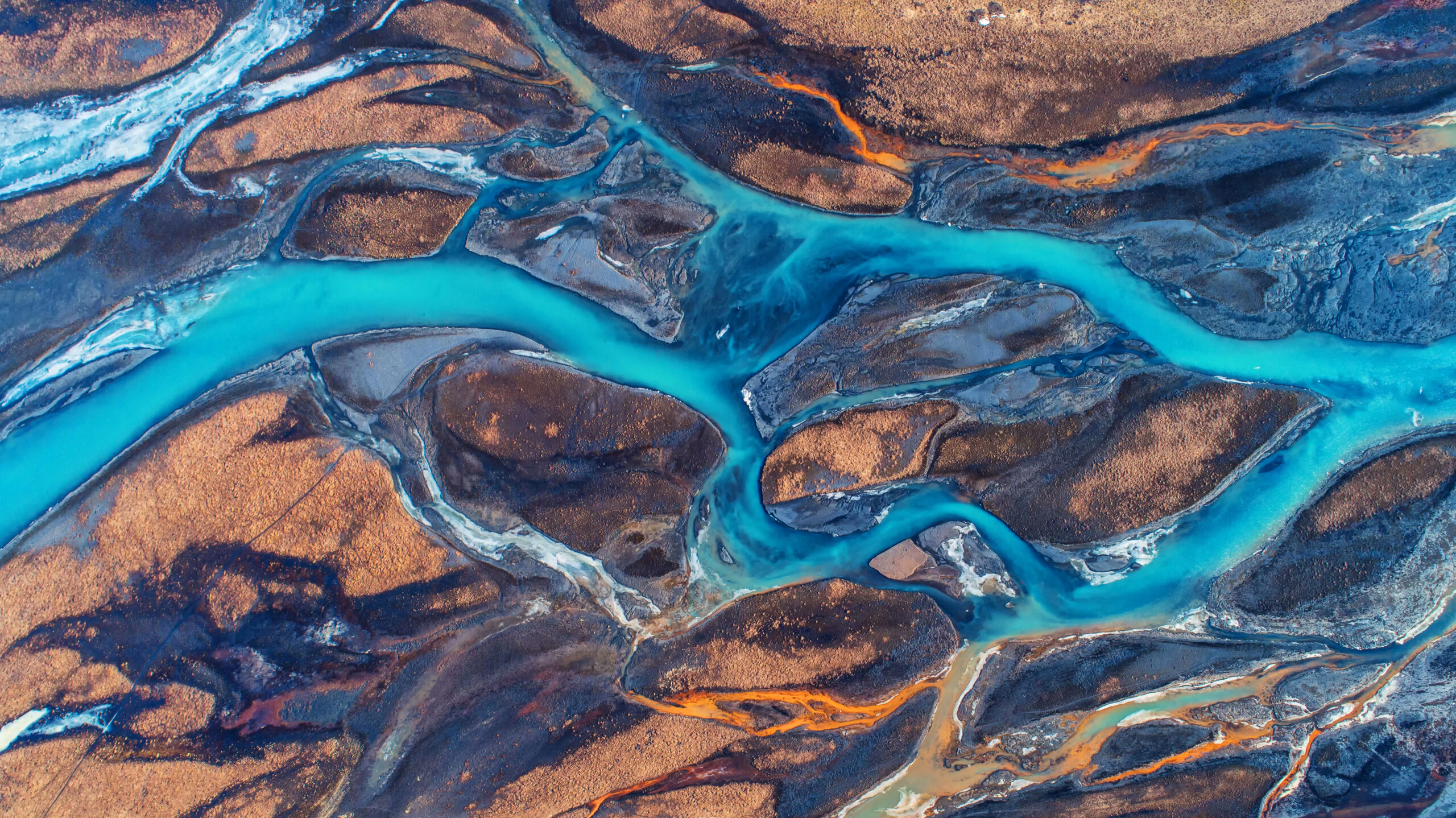 Aerial,View,And,Top,View,River,In,Iceland.,Beautiful,Natural